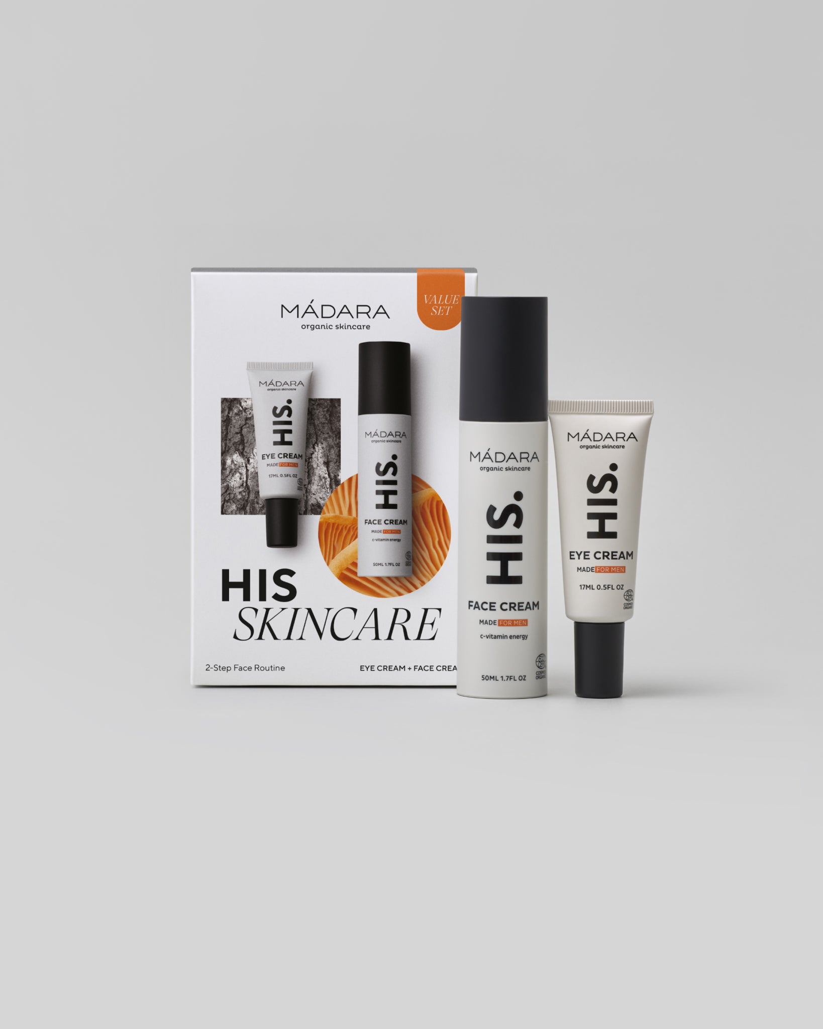 Model wearing MÁDARA Organic Skincare his skincare face routine A0035 on skin; close-up portrait shows natural application results.