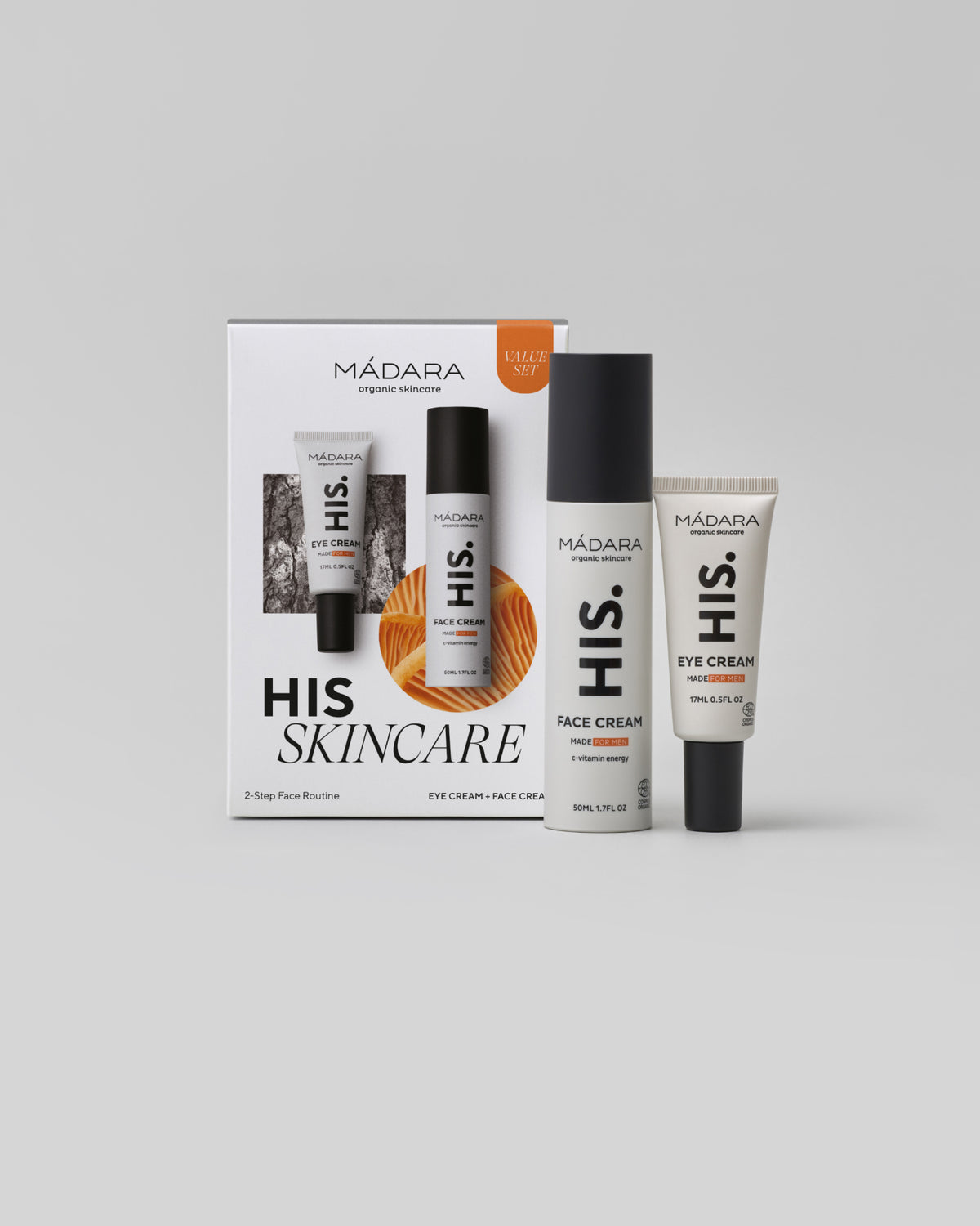Model wearing MÁDARA Organic Skincare his skincare face routine A0035 on skin; close-up portrait shows natural application results.