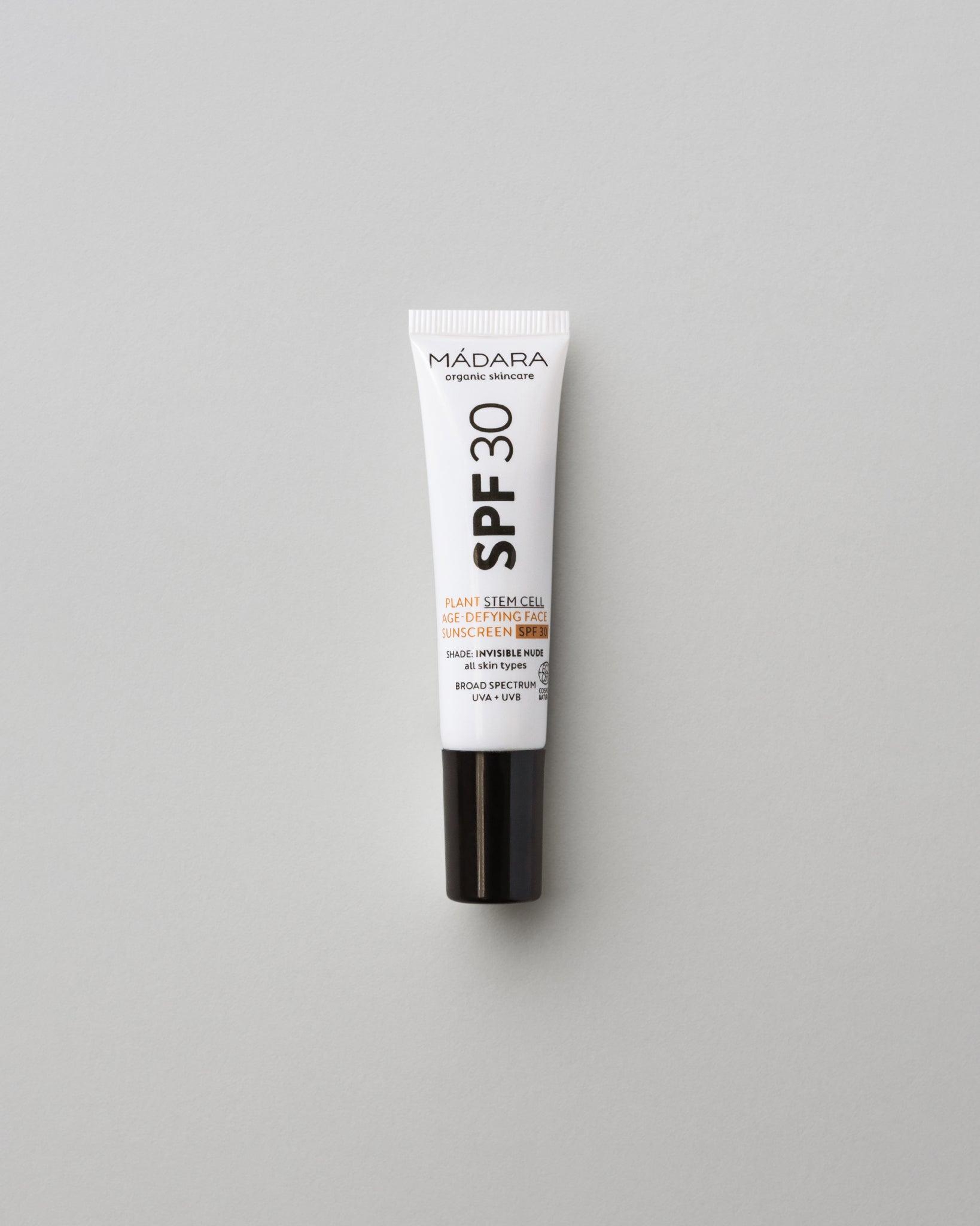 MÁDARA Organic Skincare plant stem cell age defying sunscreen spf30 travel size SM3415 10 mineral sunscreen product photo on plain background; clear packshot for onl�