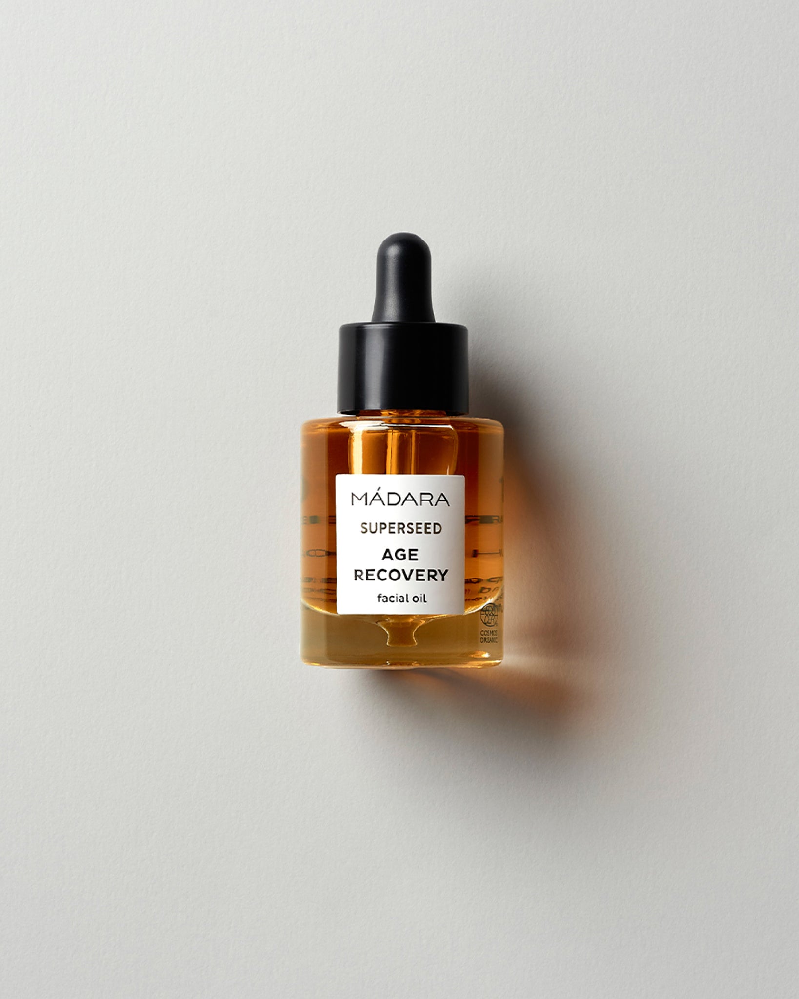 MÁDARA Organic Skincare superseed age recovery oil 30ml A2603 face oil product photo on plain background.