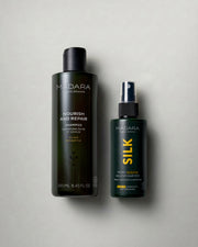 MADARA Cosmetics Nourish and Repair Shampoo and SILK Micro Keratin Healthy Hair Mist for dry, damaged hair repair and anti-breakage care