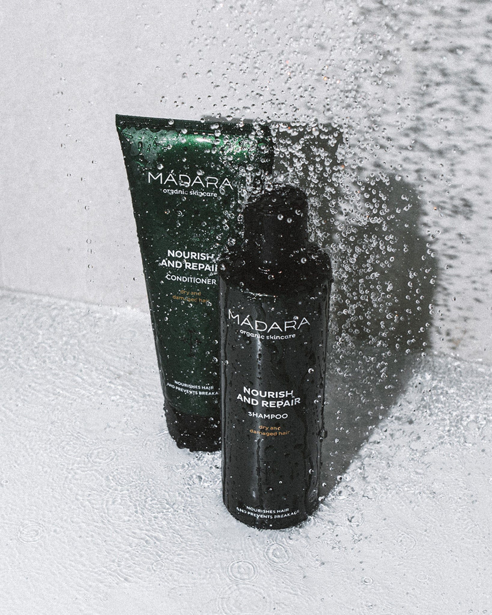 Madara nourish and repair shampoo and conditioner bottles