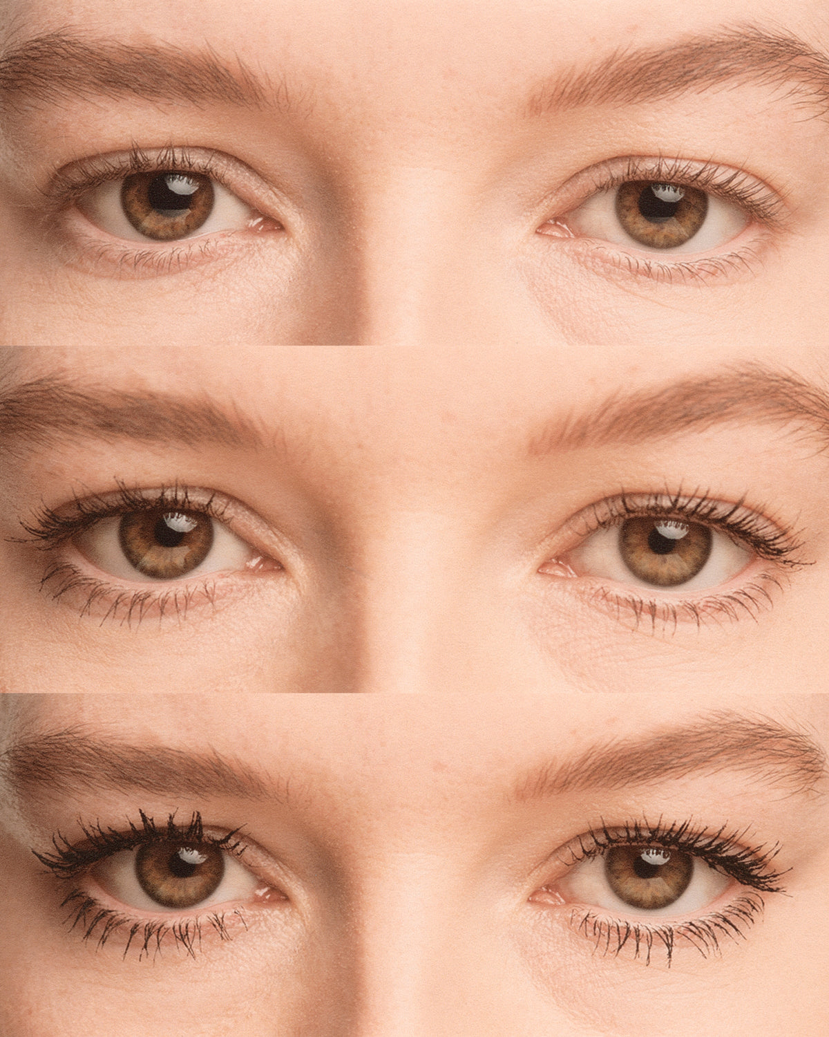 Model wearing MÁDARA Organic Skincare come closer mascara on A6602 on skin; close-up portrait shows natural application results.