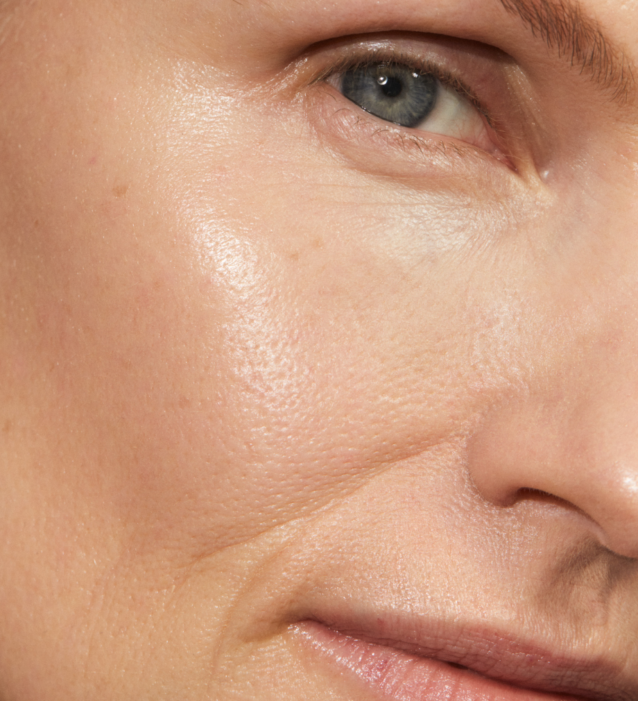 Close-up of natural-looking skin with a smooth, luminous finish