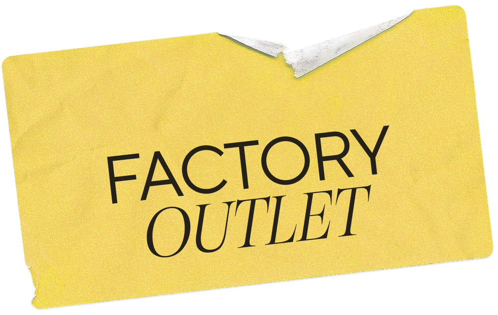 Yellow label with 'Factory Outlet' text on a white background