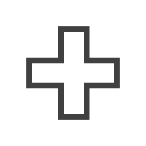 A minimalist dark gray square icon with a white cross in the center, set against a solid white background.