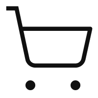 A simple black shopping cart icon on a transparent background