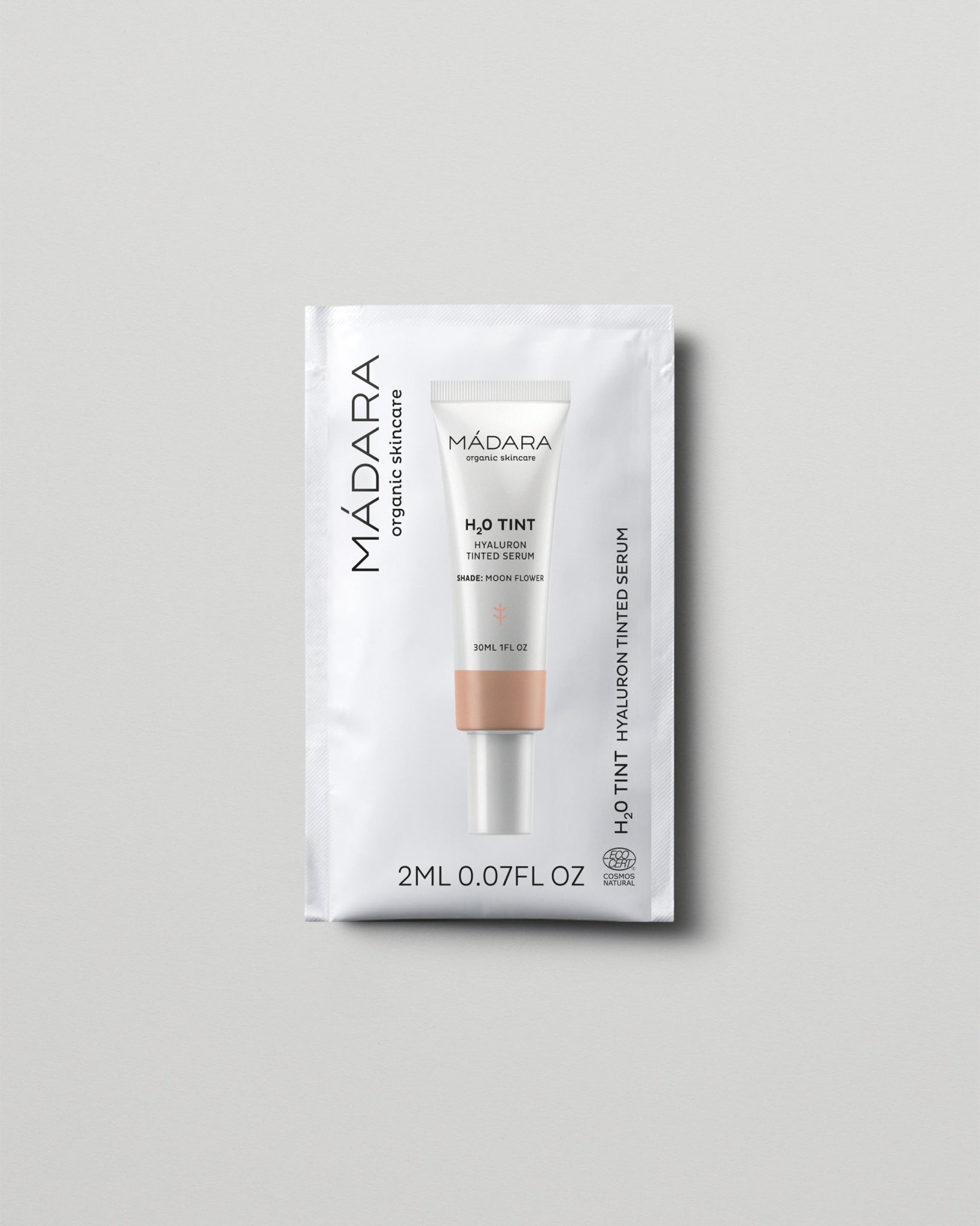 MÁDARA Organic Skincare hyaluron tinted serum moon flower 2ml SC3512 2 serum product photo on plain background.