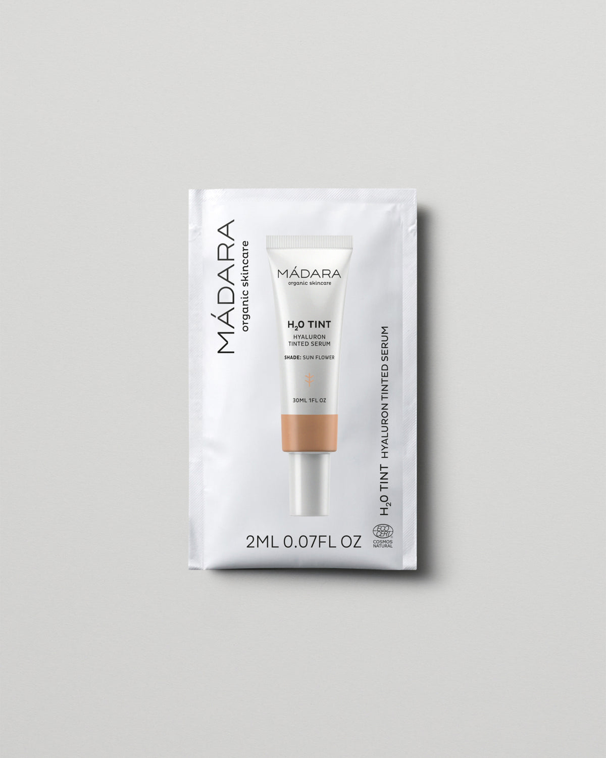 MÁDARA Organic Skincare hyaluron tinted serum sun flower 2ml SC3513 2 serum product photo on plain background.